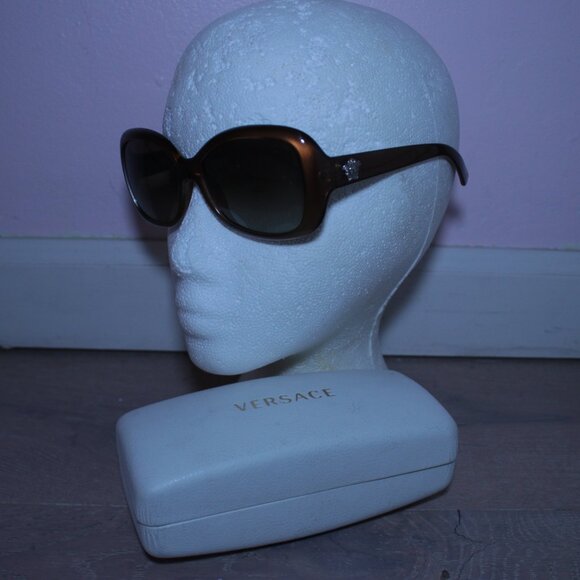 Versace MOD4187 Brown Acetate Silver Medusa Logo Oversized Square Sunglasses